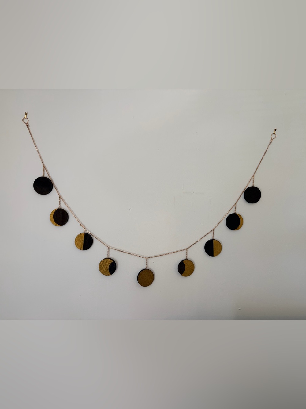 Moon Phase Wall Garland 5 Ft Black Gold Wood Celestial Boho Decor